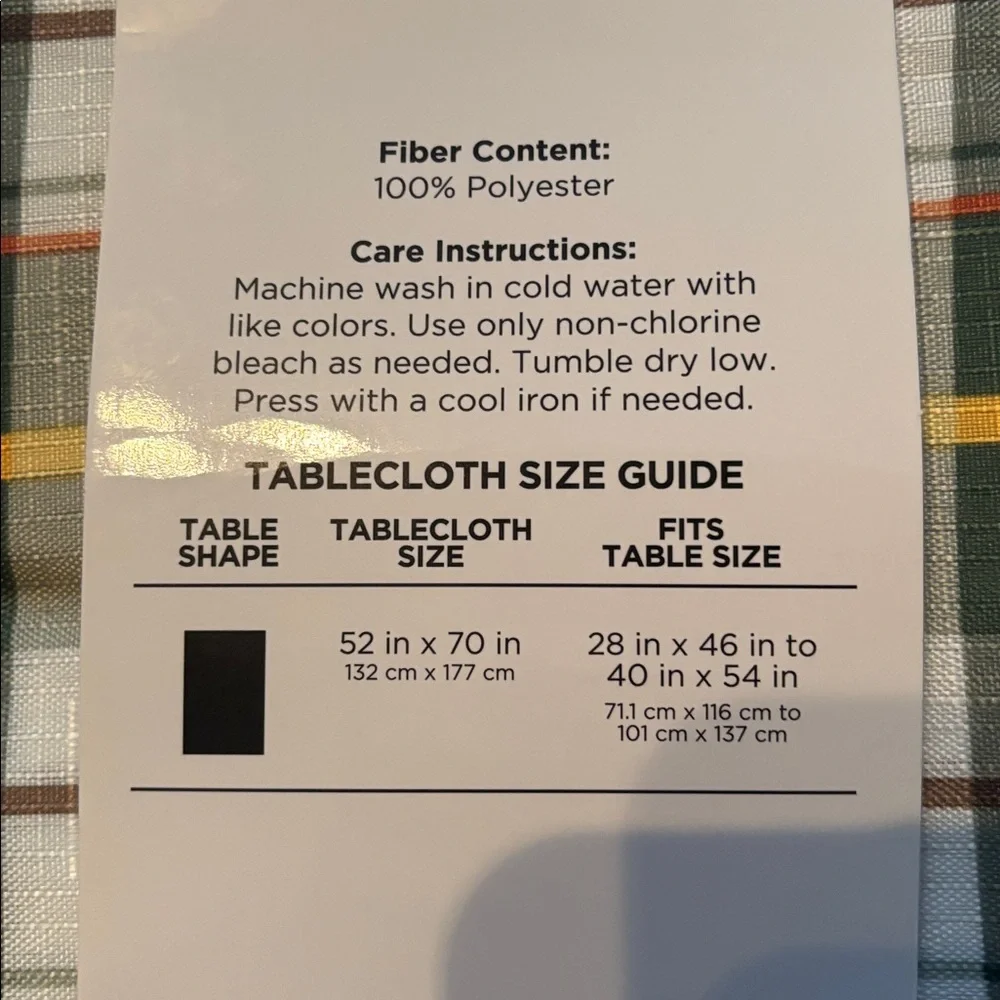 Plaid Fabric Tablecloth 52 inches x 70 inches